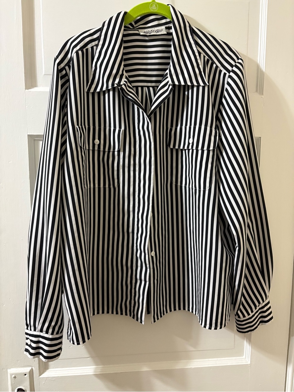 Yves St. Clair Black and White Vertical Stripe Button-Down Shirt